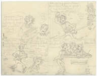 Chic Young Hand-Drawn ''Blondie'' Sunday Comic Strip From 1969 -- With Young's Original Draft Artwork & Description of the Action in Each Panel